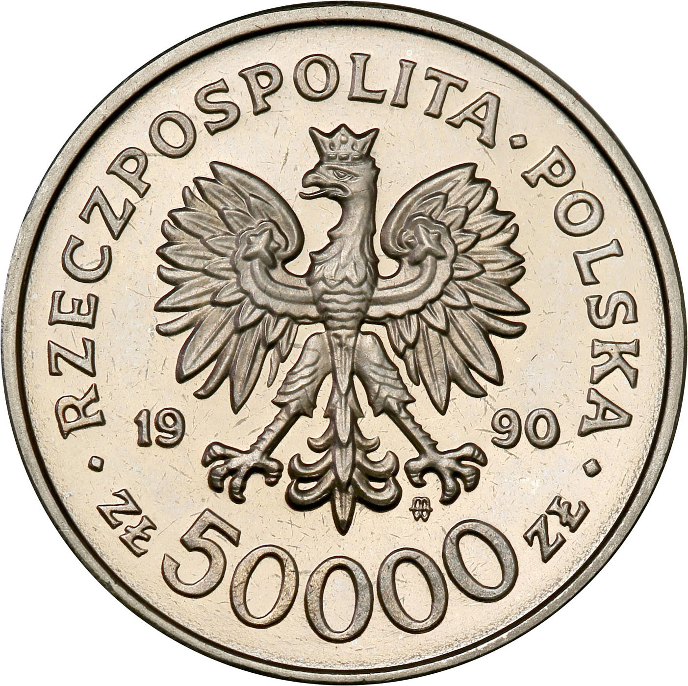 PRL. PRÓBA Nikiel 50 000 złotych 1990 – Solidarność